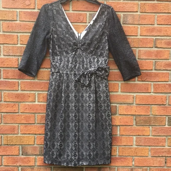 Marc By Marc Jacobs | Dresses | Vintage Marc Jacobs Metallic Black Lace  Double Vneck Bow Front Evening Dress 4 | Poshmark
